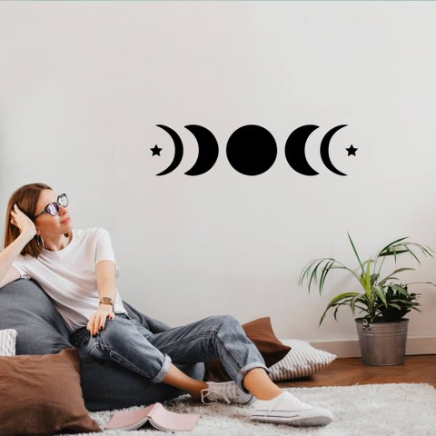 Adesivo Decorativo Fases da Lua Decoração Mística Sala Quarto Kanto Store Adesivo de Parede Preto