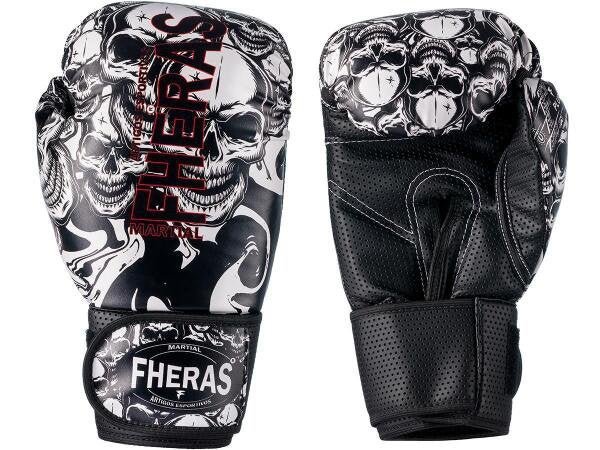 Kit Muay Thai Luva Bandagem Caneleira Bucal Caveira Pro 10Oz - 2