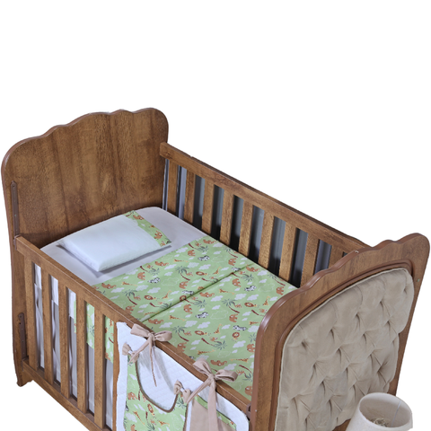 Kit de Berço Lençol + Fronha Percal de Algodão Menino Menina 3 Peças:safari Verde