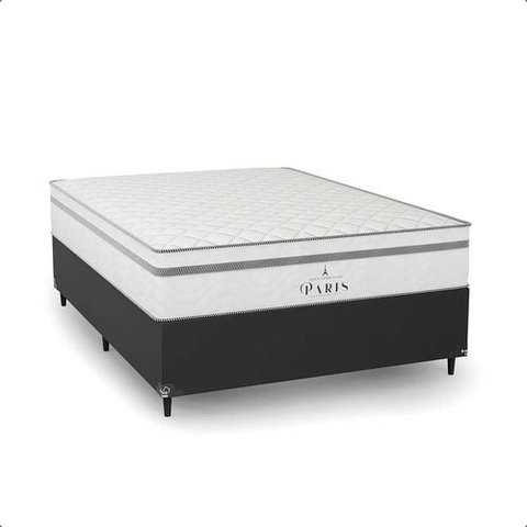 Cama Box Viúva Couro Preto + Colchão Paris Molas Branco Couro Preto/branco