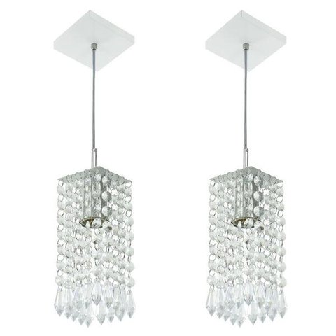 Kit 2 Lustre Pendente Clearcrillic Cristal Acrílico Branco