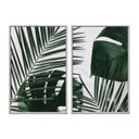 Ver imagem 1 de Kit 02 Quadros Decorativos - Folhas de Palmeira Tropical Branca e Verde Flnt029k - Vidro - 40x60cm