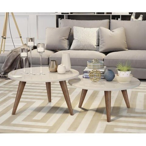 Conjunto Mesa de Centro e Mesa de Apoio Grazi - Off White