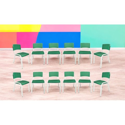 Kit 12 Cadeiras Iso Infantil Verde Musgo Brinquedoteca Escola Creche Igreja Empilhavel