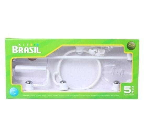 Kit Acessórios para Banheiro Abs Aluminio Brasil 5 Peças Branco - 2