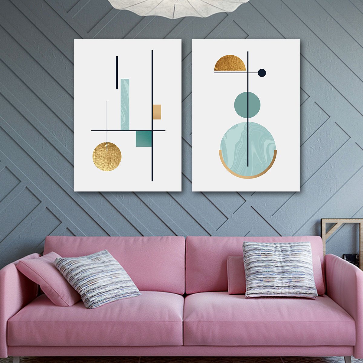 Conjunto Quadros Decorativos Sala Quarto Geométricos Modernos em Tecido Canvas - 2