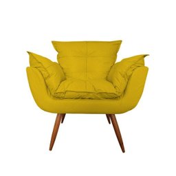 Poltrona Decorativa Opala Corino Amarelo Pés Madeira Mz Decor - 2