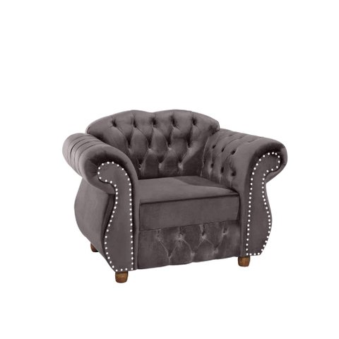 Poltrona Chesterfield Merlo - Veludo Cinza Médio / Decoração, recepção , barbearia, sala tv estar