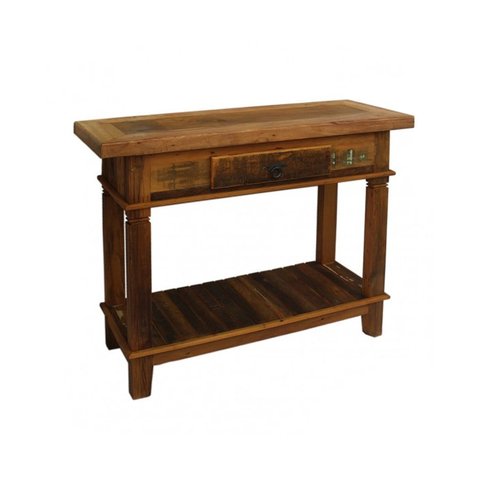 Aparador rústico em madeira de demolição com gaveta-Rústico Natural-140 cm