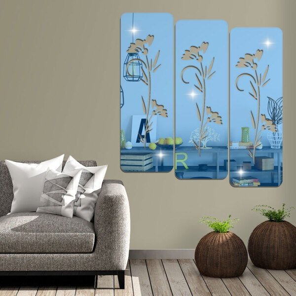 Espelho Decorativo em Acrílico Flores Sala Cozinha Azul - 1