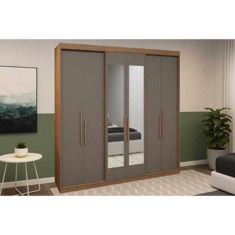 Guarda Roupa Casal 6 Portas (2 C/ Espelho) e 2 Gavetas Ph 1804 Carvalho/fendi - Herval