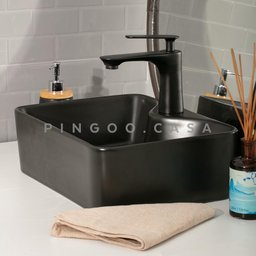 Cuba De Apoio Para Banheiro Retangular Slim Louça Cerâmica 40 cm Cornalina Pingoo.casa - Preto - 2