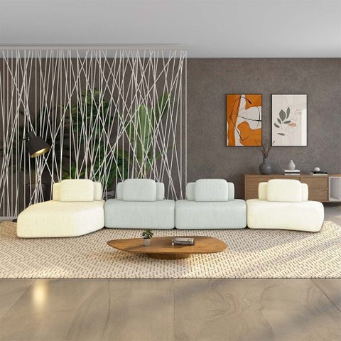 Sofá Ilha Sala de Estar Dakota 4 Módulos 626cm Encostos Almofadas Soltas Linho Offwhite/cinza G33 -