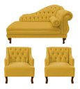 Ver imagem 1 de Recamier Larissa 150 cm e 2 Poltronas Genesis Suede Amarelo - LM DECOR