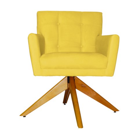 Poltrona Decorativa Onix Pés Giratório de Madeira Suede Amarelo - DS Estofados