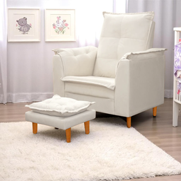 Poltrona Amamentação e Mini Puff Opala Suede Bege Pés Palito - 1