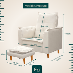 Poltrona Amamentação e Mini Puff Opala Suede Bege Pés Palito - 3