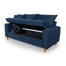 Sofa Living com Bau Multiuso 3 Lugares Suede Pes em Madeira: Azul-marinho - 4