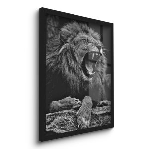 Quadro Decorativo Leão Rugindo Força Valente 45x33 C/vidro