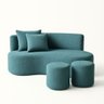 Conjunto Sofá Curvo Orgânico + 2puffs Nature Gaia Boucle Azul Turquesa - Montanaris Decor - 2