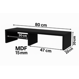 Suporte de Monitor em Mdf Preto Tx 80cm com Prateleira Lateral Design Moderno e Funcional - 2