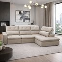 Ver imagem 3 de Sofá 3 Lugares Retrátil Reclinável Chaise Direito 258cm Bergen F04 Veludo Bege - Lyam Decor