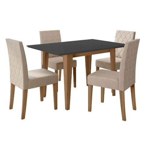 Conjunto Sala de Jantar Mesa com Tampo Chanfrado Kate 4 Cadeiras Estofadas Jade Poliman