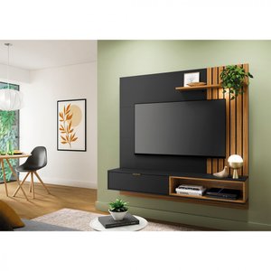 Painel Bancada Suspensa para Tv até 60 Polegadas Ripado 160cm Tocantins Preto Fosco/noce Milano