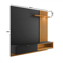 Painel Bancada Suspensa para Tv até 60 Polegadas Ripado 160cm Tocantins Preto Fosco/noce Milano - 7