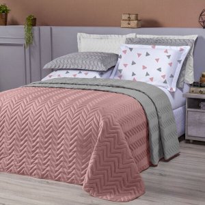 Kit Cobre Leito Dupla Face Zion Queen 200 fios - 06 pç rose