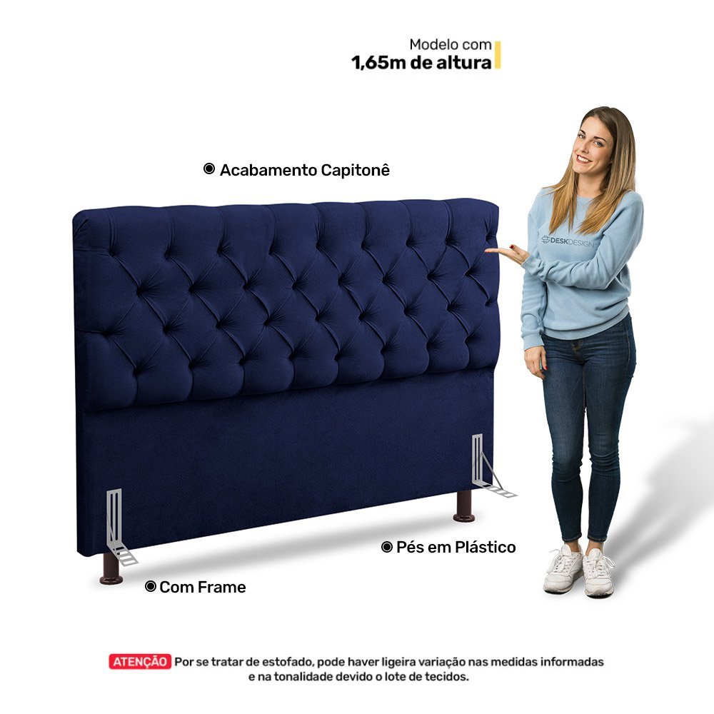 Cabeceira Cama Box Casal Lylla 140cm Capitonê com Frame Suede Azul Marinho - Desk Design - 3