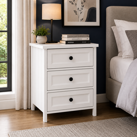 Mesa de Cabeceira Ditália 2 Unidades 3 Gavetas DM-111 Branco