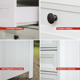 Mesa de Cabeceira Ditália 2 Unidades 3 Gavetas DM-111 Branco - 8
