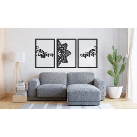 Quadro Trio Mandala Inspire Expire Mdf Premium Vazado