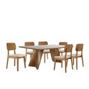 Ver imagem 1 de Conjunto Sala de Jantar Mesa Itália 180x90cm Tampo Retângular Vidro/MDF Mel e Off White com 6 Cadeir