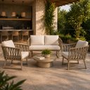 Ver imagem 1 de Conjunto Sofa + 2 Poltronas Tricô Náutico Alumínio Resistente Aquablock Área Gourmet Jardim:Champanh