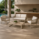 Ver imagem 3 de Conjunto Sofa + 2 Poltronas Tricô Náutico Alumínio Resistente Aquablock Área Gourmet Jardim:Champanh