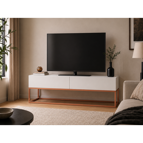 Rack com Pés de Ferro para Sala de Estar TV até 50 Branco Cobre
