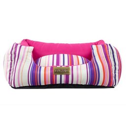 Cama Quadrada Para Cachorro Ou Gato Luppet Luxo Rosa Listras GG - 1