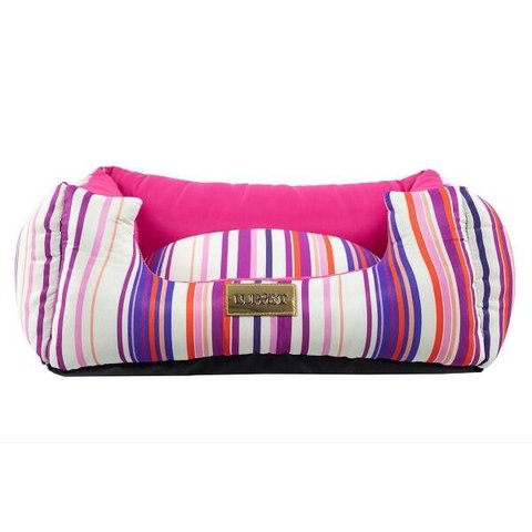 Cama Quadrada Para Cachorro Ou Gato Luppet Luxo Rosa Listras GG