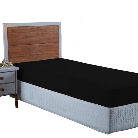 Lençol Solteiro Aveludado 400 Fios Cama Box e Infantil com Elástico Avulso:preto