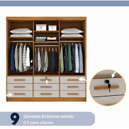 Guarda Roupa Chicago 3 Portas de Correr 9 Gav C/ Espelho e Pés Tcil Tcil Móveis Chicago 3 Portas Com - 4