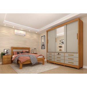 Guarda Roupa Chicago 3 Portas de Correr 9 Gav C/ Espelho e Pés Tcil Tcil Móveis Chicago 3 Portas Com