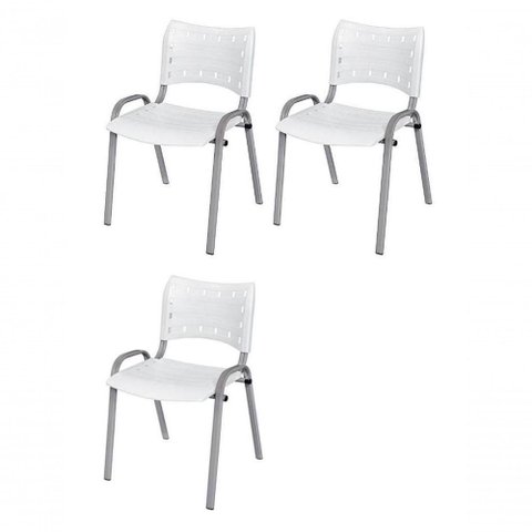 Cadeira Iso Base Cinza, Igreja, Escola, Escritório - Branco Kit 3 Peças