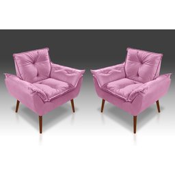 KIT 2 POLTRONAS OPALA DECORATIVA SUEDE ROSÊ - CASA DA POLTRONA - 1