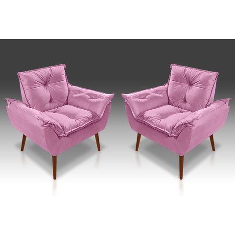 Kit 2 Poltronas Opala Decorativa Suede Rosê - Casa da Poltrona