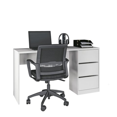 Mesa de Escritorio Phoenix com 3 Gavetas Branco Fosco