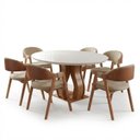 Ver imagem 2 de Conjunto Mesa de Jantar Redonda 6 Cadeiras Estofadas Gaia Bege/Cinamomo