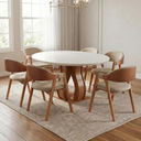 Ver imagem 1 de Conjunto Mesa de Jantar Redonda 6 Cadeiras Estofadas Gaia Bege/Cinamomo