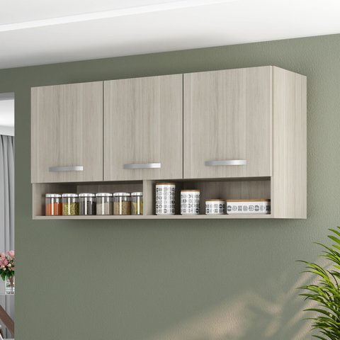 Armario Aereo Cozinha 3 Portas 1,20 M com Nicho Alice Plus Hr Móveis